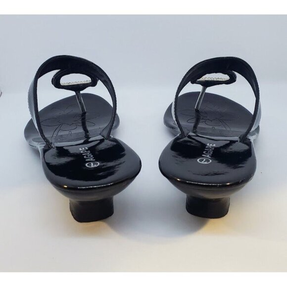 Vintage Agape Women's Patent Leather Sandals w/ Kitten Heels and Rhinestones 7 - Picture 3 of 8